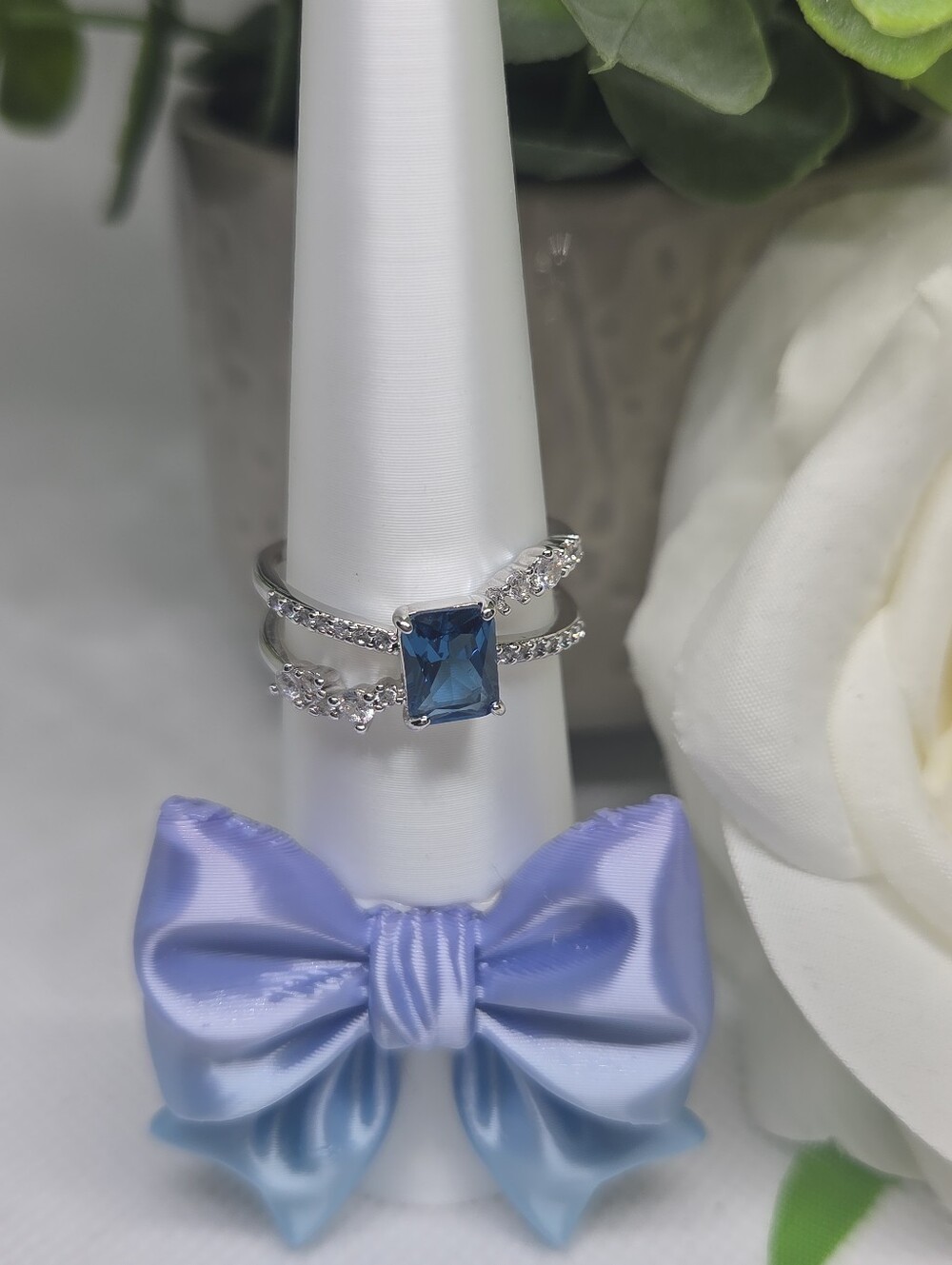 BP Blue Topaz CZ Ring On Rhodium Plating